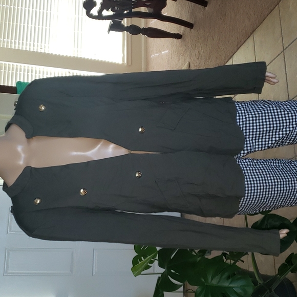 Marc New York L Green military jacket rayon nylon spandex long lines - Picture 2 of 7